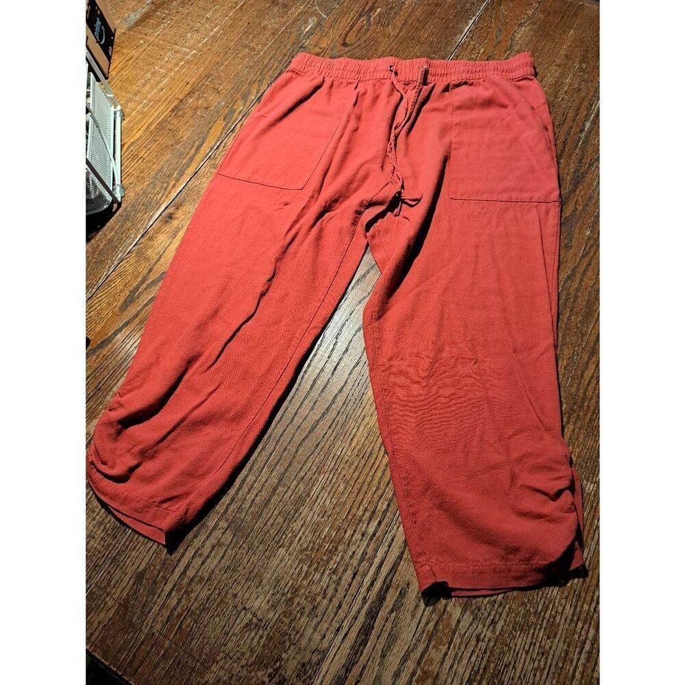 JL Jules & LeopoldβWomenβs L Capri Pants Brick Red Linen Blend Pull On Pockets